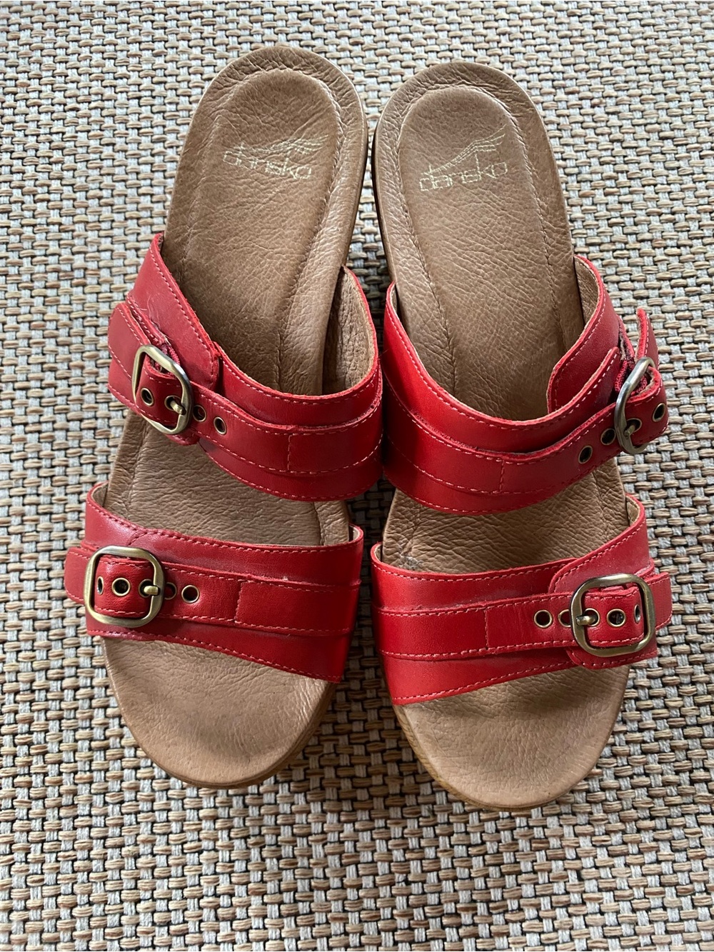 Dansko Women's Red Double-Strap Buckle Slide Sandals